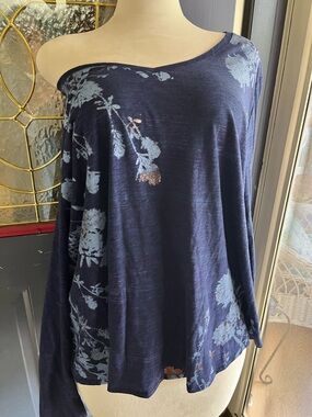 Sonoma Everyday Tee 3X Navy Floral Long Sleeve Top Plus Size Boho Flowy